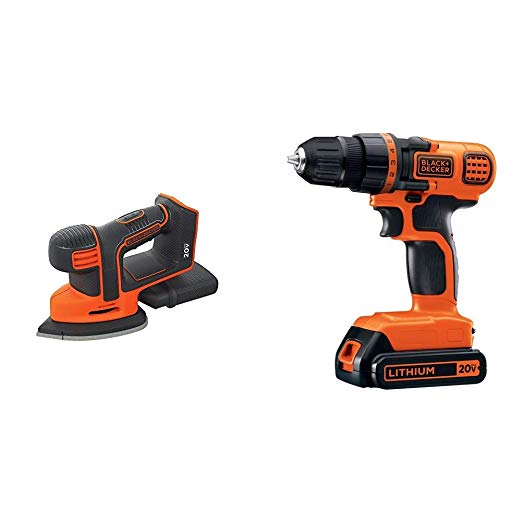 BLACK DECKER BDCMS20B 20V Cordless Mouse Sander, Baretool with BLACK DECKER LDX120C 20V MAX Lithium Ion Drill / Driver