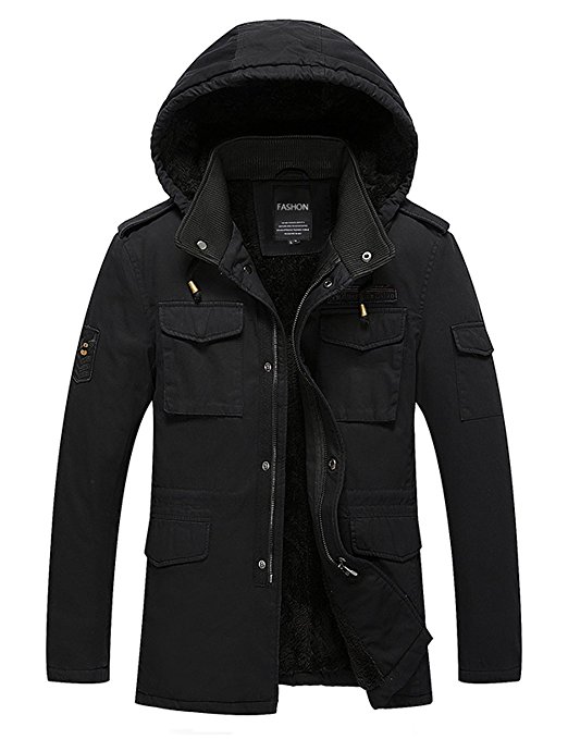 Menschwear Men's Removable Hooded Down Jacket Fleece Lined Short Winter Coat S-XXXL