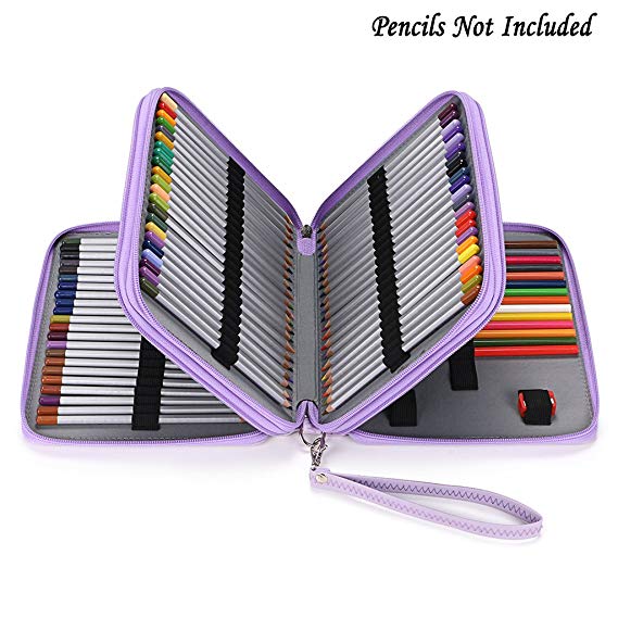 BTSKY® Deluxe PU Leather Pencil Case For Colored Pencils - 120 Slot Pencil Holder (Purple)