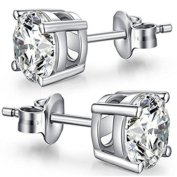 Colorstation Women 925 Sterling Silver Sparkling Cubic Zirconia White Stud Earrings