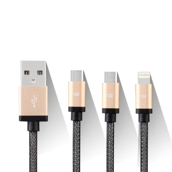 Cyanb USB Cable High Quality 3 in 1 Micro Usb Lightning to Usb Adapter Charging Charger Cable Connector for Samsung S5, S4, Iphone 6s Plus, 6 Plus, 5s 5c, Ipad,two Micro Usb Ports,3.3 Ft,1m