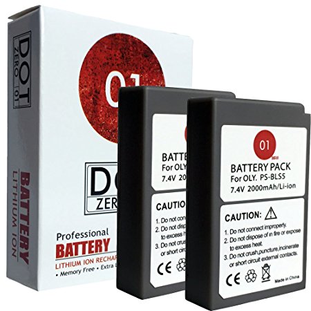 2x DOT-01 Brand 2000 mAh Replacement Olympus BLS-50 Batteries for Olympus OM-D E-M10 MARK II Digital Camera and Olympus BLS50