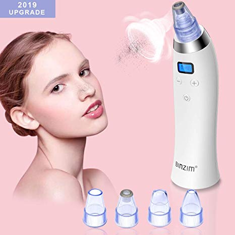 Blackhead Remover Pore Vacuum Cleaner- BINZIM Upgraded USB Rechargeable Pore Sucker Acne Comedone Extractor Tool with 5 Adjustable Suction Power and 4 Replacement Probes