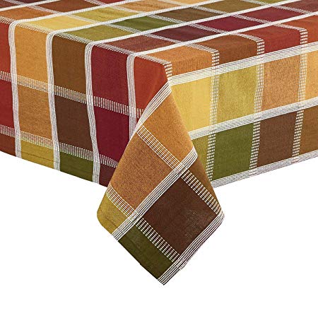 Harvest Fall Wonder Plaid Tablecloth Jacquard Fabric Top-Stitching (52 x 70 Rectangle/Oblong)