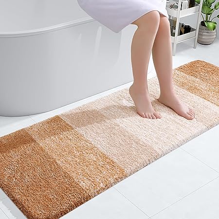 OLANLY Luxury Bathroom Rug Mat 59x20, Extra Soft and Absorbent Microfiber Bath Rugs, Non-Slip Plush Shaggy Bath Carpet Runner, Machine Wash Dry, Bath Mats for Bathroom Floor, Tub and Shower, Beige