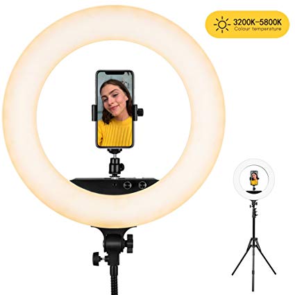 Ring Light, ESDDI 18inch 100W LED Dimmable Ring Light, Adjustable Color Temperature 3200K-5800K, Stand Phone Holder, Hot Shoe Adapter for Portrait YouTube Video, Vlog