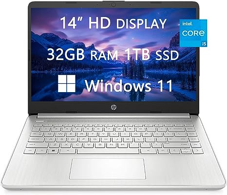 HP 2023 Newest Laptops for College Student & Business, 14" HD Computer, Intel Core i5-1135G7, 32GB RAM, 1TB SSD, Fast Charge, HDMI, Webcam, Bluetooth, Light-Weight, Windows 11, Free HDMI Cable