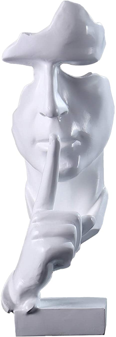 Silence is Gold Thinker Statue, Modern and Simple Resin Things, Creative Abstract Figurine Sculptures for Entrance, Creative Room Home, Office Study, Piano Decor (White)