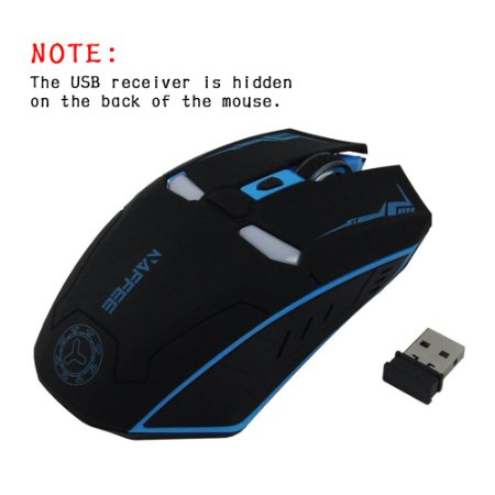 E-TECHING 24GHz Full Size Wireless Optical Mouse with 6 Buttons 4 DPI Levels 1000120016002400 for PC Laptop Mac Black
