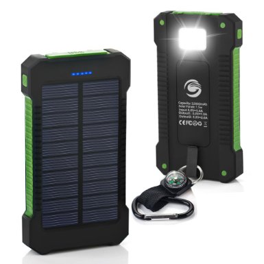 Solar Charger,10000mAh Solar Power Bank Dual USB Port Portable Charger,Solar Battery Charger for iPhone,iPad,iPod,Cell Phone,Tablet,Camera,Rain-Resistant Dust-Proof and Shockproof (green)