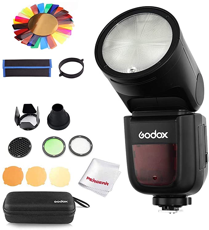 Godox V1-S Flash for Sony, 76Ws 2.4G TTL Round Head Flash Speedlight, 1/8000 HSS, 1.5 sec. Recycle Time, 2600mAh Lithimu Battery, 10 Level LED Modeling Lamp,with Godox AK-R1 Accessories kit