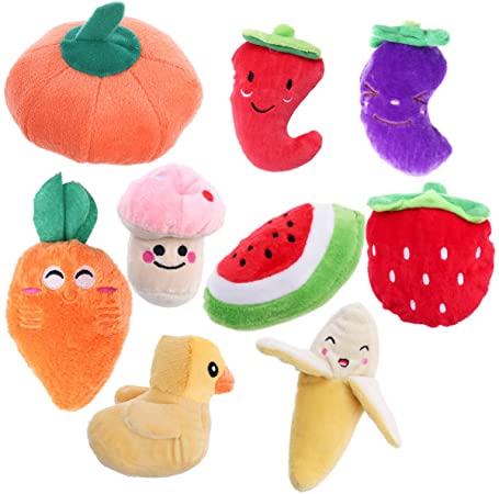 UEETEK 9pcs Dog Squeaky Toys Fruits and Vegetables Pet Plush Chewing Toys for Puppy Small Dogs (Random Style)