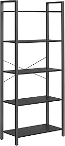 VASAGLE 5-Tier Tall Bookshelf, Bookcase with Steel Frame, Book Shelf for Living Room, Home Office, Study, 11.8 x 26 x 60 Inches, Industrial Style, Ebony Black and Black ULLS061B56