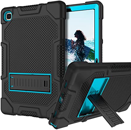 Samsung Tab A7 Case, Galaxy Tab A7 Case 10.4 2020 (SM-T500/SM-T505) Kickstand, DOMAVER 3 in 1 Heavy Duty Hybrid Hard PC Cover Full Body Drop Protective Shockproof Rugged Rubber Tablet Case, Black/Blue