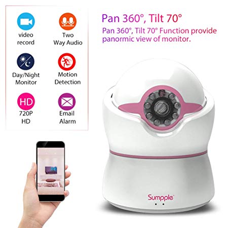 Sumpple 720P Pan/Tilt Zoom Wireless Wifi Baby Monitor Video Camera with Night Vision, Motion/Sound Alarm, Two-Way Audio, Music Play,Temperature and Humidity Sensor.