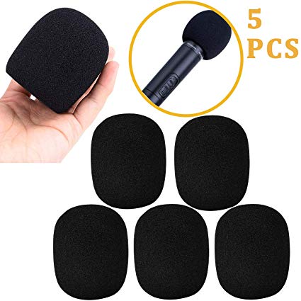 5 Pack Large Foam Cover Mic Windscreen Microphone Cover Handheld Foam Windscreen for MXL, Audio,Perfect Pop Filter for Recording,Black