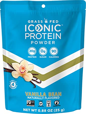 Iconic Protein Powder, Vanilla Bean, Single Serve | Sugar Free, Low Carb Protein Shake | 20g Grass Fed Whey Protein & Casein | Lactose & Gluten Free, Kosher, Non-GMO, Keto Friendly