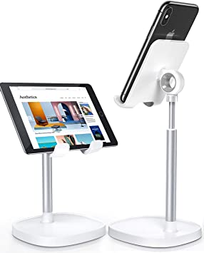 LISEN Desk Organizers and Accessories Workspace Organizers Cell Phone Stand White Height Angle Adjustable Stable iPad Holder Stand Sturdy Stand for 4-10in iPhone 13 Pro iPad Kindel Samsung etc