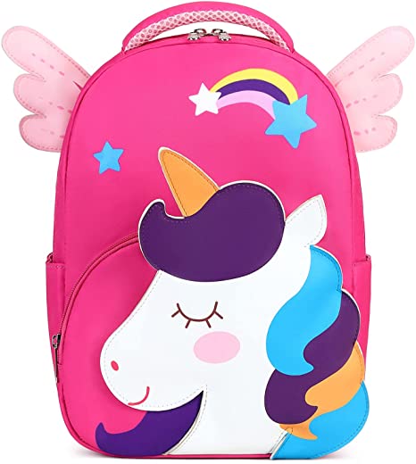 Toddler Backpack for Girls Kids Preschool Backpack Cute 3D Travel Bag (Unicorn - Rose)