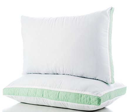 Gusseted Quilted Bed Pillows for Sleeping (Queen, 2 Pack) - Hypo Allergenic Extra Plush, High Loft Premium Quality Pillows - Proprietary Blend 33 Fill is Made in the USA (Sage)