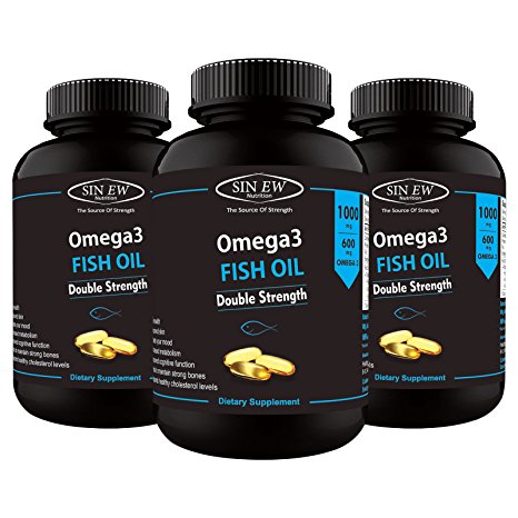 Sinew Nutrition Omega 3 Double Strength Fish Oil 1000mg (300EPA & 200DHA), 60 Softgels (Pack of 3)