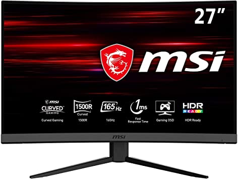 MSI Optix MAG272C Curved Gaming Monitor - 27 Inch, 16:9 Full HD (1920 x 1080), VA, 165Hz, 1ms, 1500R, FreeSync Premium, HDR, DisplayPort, HDMI, Type-C, Night Vision, Anti-Flicker, Less Blue Light