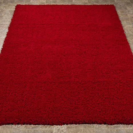 Ottomanson Soft Cozy Solid Color Shag Rug Contemporary Living and Bedroom Kids Soft Shaggy Area Rug(5'0" X 7'0", Red)