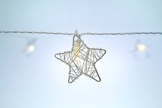 Festive Metal Star String Lights - Indoor Plug-In Lights - 30' Length - 30 Metal Stars / Warm White LEDs - Christmas and Weddings