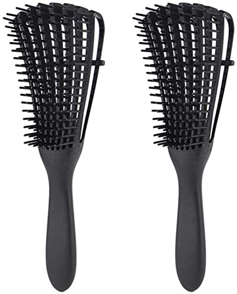 EZ Detangling Brush for Curly Hair Detangler for Afro America Textured 3a to 4c Kinky Wavy Wet Dry Long Thick Natural Black Hair Apply Conditioner/Oil (2 Pack,Black)