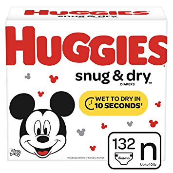 Huggies Snug & Dry Baby Diapers, Size Newborn (fits up to 10 lb.), 132 Count, Giga Jr Pack (Packaging May Vary)