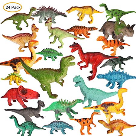 M SANMERSEN Dinosaur Toy Set, 24 Pack 4''- 8'' Jurassic World Dinosaur Safe Material Realistic Figures Games Party Favor Gifts Toys for Cool Boys Girls Kids and Toddler