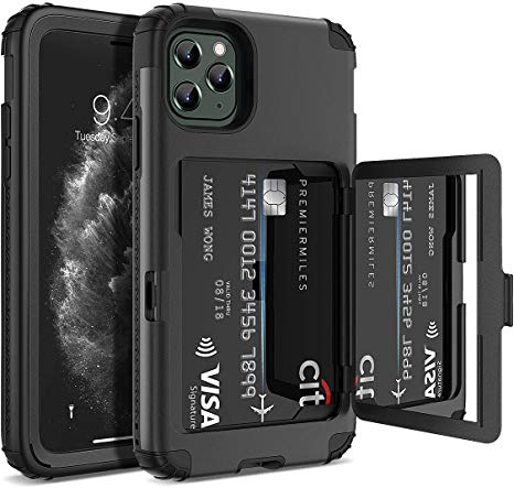 WeLoveCase iPhone 11 Pro Max Wallet Case, Defender Wallet Card Holder Cover with Hidden Mirror Three Layer Shockproof Heavy Duty Protection All-Round Armor Protective Case for iPhone 11 Pro Max Black