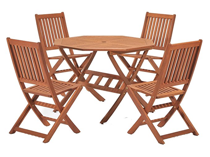 Cotswold FSC Eucalyptus Wood Outdoor 4 Seater Dining Set, with Octangonal Table (5 Pieces)