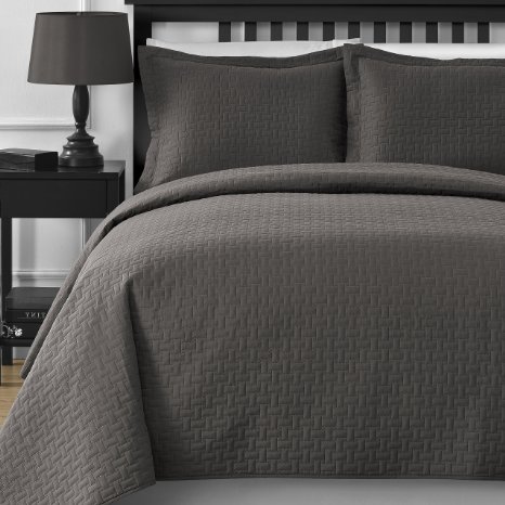 P&R Bedding Lightweight Modern Wireless Thermal Pressing Frame Quilted 3-Piece Coverlet Set in Gray (King/Cali King)