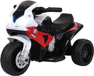 Aosom Kids Motorcycle, 6V Battery Powered Toddler Motorcycle with Headlight, Music, 3 Wheels Electric Motorcycle for Kids, Licensed BMW, Gift for Boys & Girls -Red