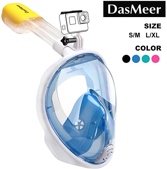 Full Face Snorkel Mask DasMeer Seaview 180°GoPro Compatible Snorkeling Mask with Easy Breathing Easy Draining and Anti-Fog Anti-Leak Adjustable Headband Design for Adults Kids Swimming Sea (Blue,L/XL)