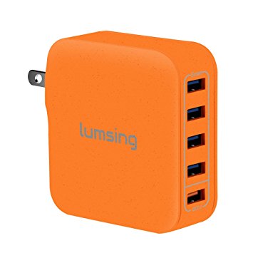 Lumsing Quick Charge 2.0 Multi-Port USB Wall Charger,40W Charging Station Dock, 1 Port QC2.0   4 Port with Smart IC Technology, 5 Port Wall Charging Hub for SmartPhones-Orange