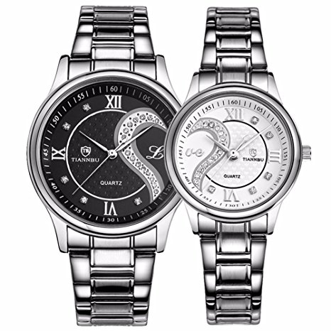 Fq-102 Stainless Steel Romantic Pair His and Hers Wrist Watches for Men Women Set of 2
