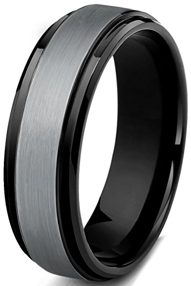 Tungary 8mm Tungsten Carbide Rings for Men Wedding Engagement Band Beveled Polished Brushed Size 7-14