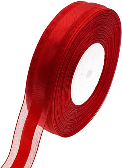 ATRibbons 50 Yards 1 Inch Wide Satin Ribbon with Organza Edge for Wedding Gifts Wrapping DIY Bows and Craft (Red)