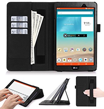 LG G Pad III 8.0 Case, LG G Pad 3 8.0 Case, FYY [Super Functional Series] Premium Leather Case Stand Cover with Card Slots, Note Holder, Quality Hand Strap and Elastic Strap for LG G Pad III 8.0 inch Black (With Auto Wake/Sleep Feature)