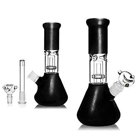 Adam 11 Inch Glass Vase Crafts Black Gold Pattern, Dual Water Percolator Glass Big Water Chamber -Easy to Grip and with Ice Shelf Unique Design Pipe