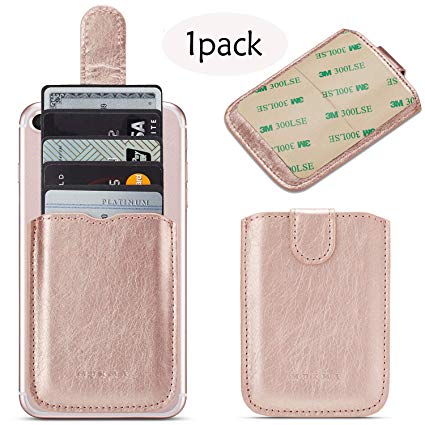 Phone Card Holder Credit 3M Stick Back On Wallet Pull 5Business Card Holder for Back of Phone Cell RFID Card ID Holder Adhesive Phone Pocket for iPhone XS MAX Android and All Smartphones(Rosegold)