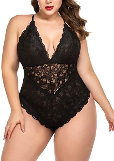 ELOVER Lingerie for Women Plus Size Lace Teddy Lingerie Bodysuit One Piece Babydoll