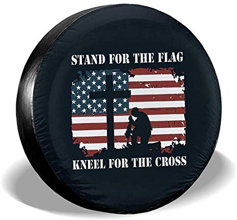 Stand for The Flag Kneel for The Cross Spare Tire Cover Waterproof Dust-Proof for Jeep, Trailer, RV, SUV, Truck Wheel