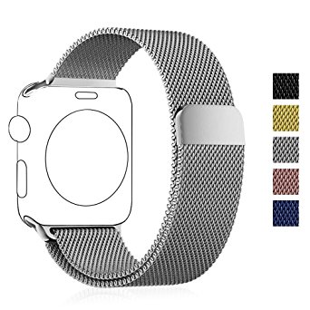 Apple Watch Band, Biaoge Milanese Loop Fully Magnetic Closure Clasp Stainless Steel Wrist Strap Replacement for Apple Watch Series 2 Series 1 (38mm Silver)