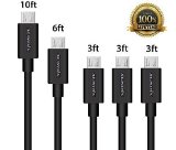 SundixTM5-Pack Assorted Lengths 3x3ft1x6ft1x10ftHigh Speed Micro USB 20 ChargingampSync Data Cables for SmartphoneampTablets Samsung HTC Motorola Nexus LG HP Sony Blackberry and More Black