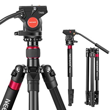 Neewer 2-in-1 Aluminum Alloy Camera Tripod Monopod 70.8inches/180cm with 1/4 and 3/8 inch Screws Fluid Drag Pan Head and Carry Bag for Nikon Canon DSLR Cameras Video Camcorders Load up to 26.5 pounds