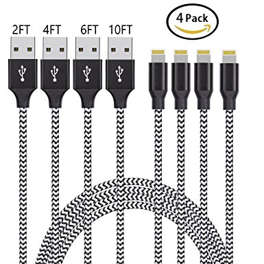 Beta iPhone Lightning Cable Pack/iPhone Charger Cable,USB to Lightning,Durable Nylon Braided Cord for Charging or Transmission Data Pack, MFi Certified for Ipad,iPhone (4pack 2,4,6,10ft, black)