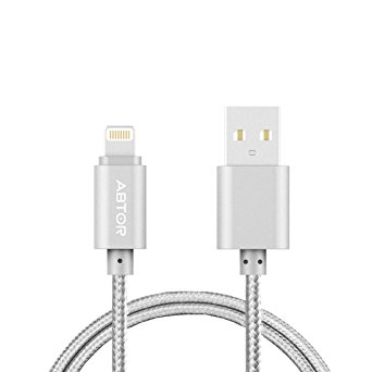 ABTOR 3.3ft/1m Lightning to USB cable 8 pin charger cord Nylon Date Cable USB 2.0 for iPhone 7 Plus 7 6s 6 Plus 5s 5, iPad mini 4 3 2, iPad Pro Air 2 (1 Pack, Silver)
